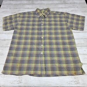 Evolution Plaid Button Down Shirt Short Sleeve Men 2XL Green Brown Cotton Casual